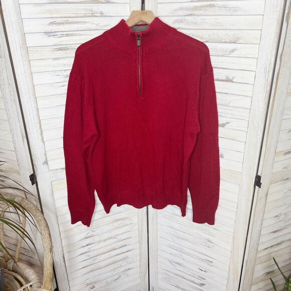 OSCAR DE LA RENTA VINTAGE Men's Knit Quarter Zip Pullover Sweater Barn Red XL - Picture 2 of 11